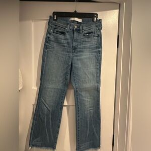 AYR Classic Blue Straight Leg Jeans with frayed hem